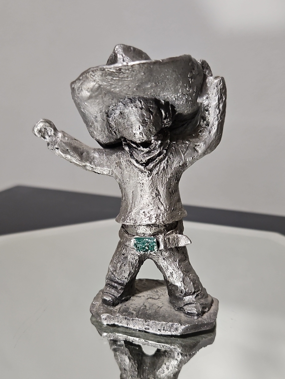 Pewter Cowboy Figurine with Teal Belt Accent - Decorative Home Accent